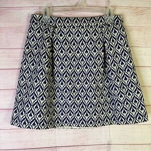 J Crew Jacquard Blue White Pocket Skirt‎ Size 6